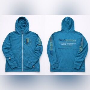 Rare Vintage Aviator Nation "The beginning..." Teal Graphic Hoodie